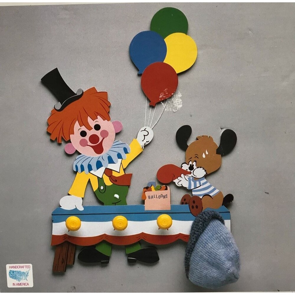 Vintage Baby Dolly Wall Hanging Clothes Hanger Child Balloons Clown 4 Hooks New